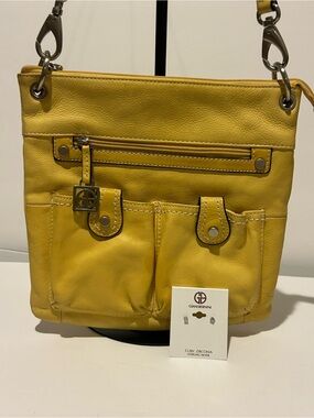Giani Bernini Yellow Pebbled Leather Crossbody Bag + CZ Sterling Earring Set
